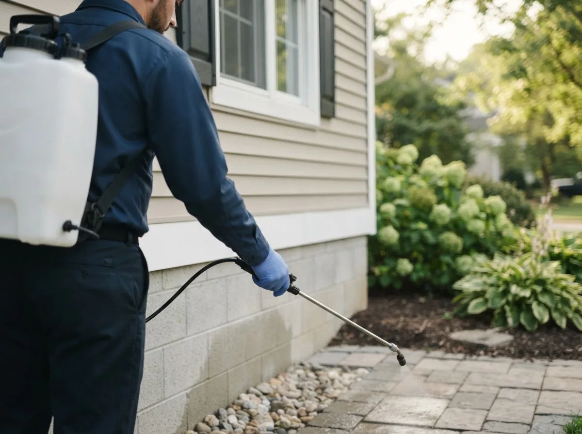 Pest control technician inspecting a home in Andover, OH